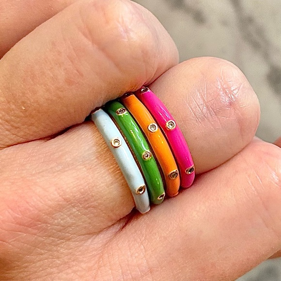 Betsey Johnson Colorful Stackable Rings with Rhinestones - Picture 2 of 7